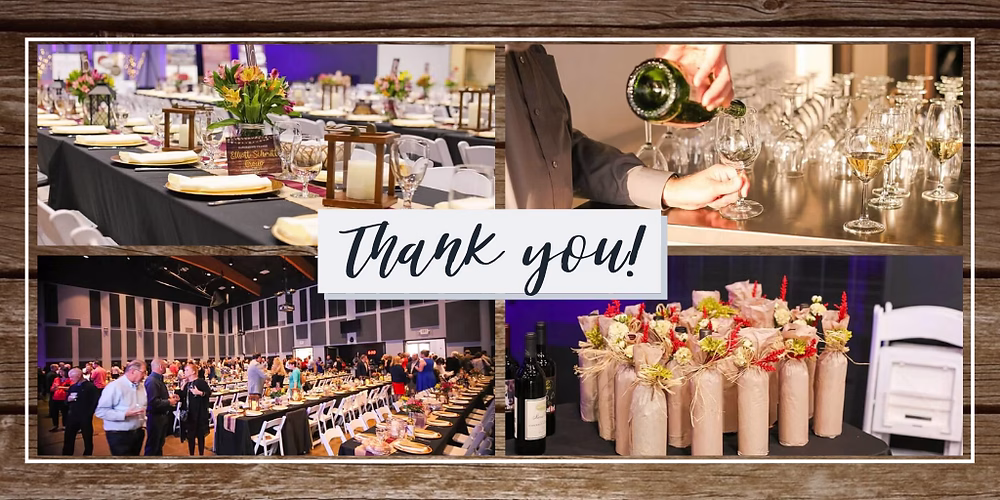 A collage of event decorations with the words 'Thank you!' in the center.